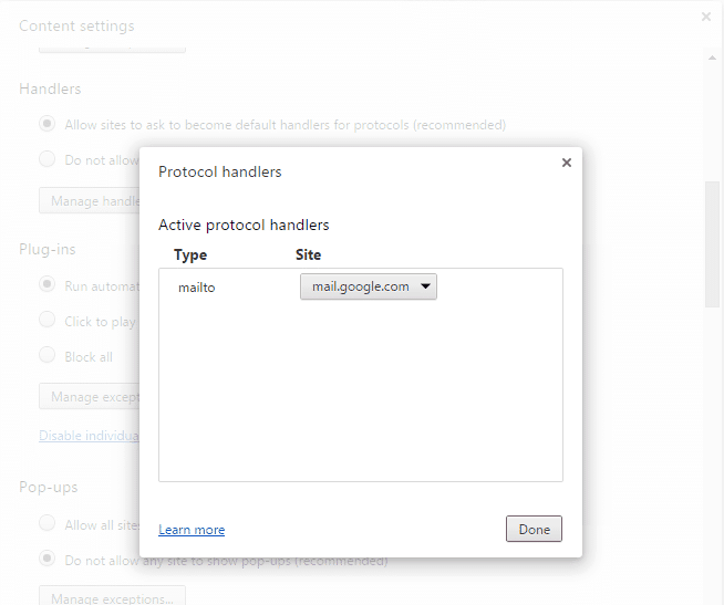 Chrome handler mailto
