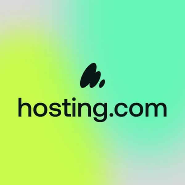 hosting.com logo with gradient background in lime green and bright light green